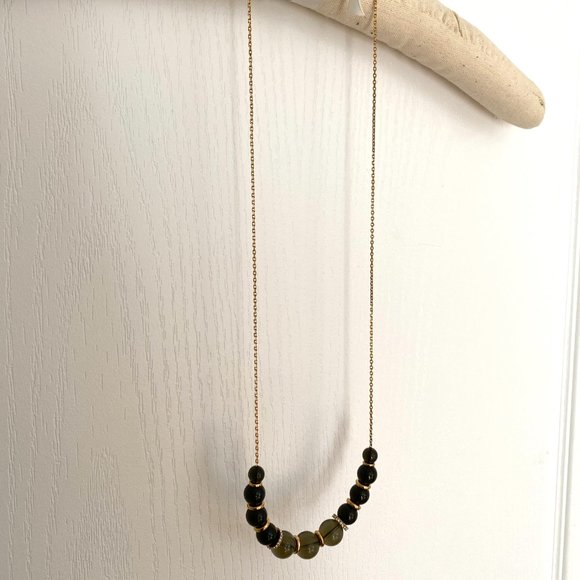 J. Crew Long Gold Tone Necklace with Dark Olive Green Beads - Picture 7 of 15